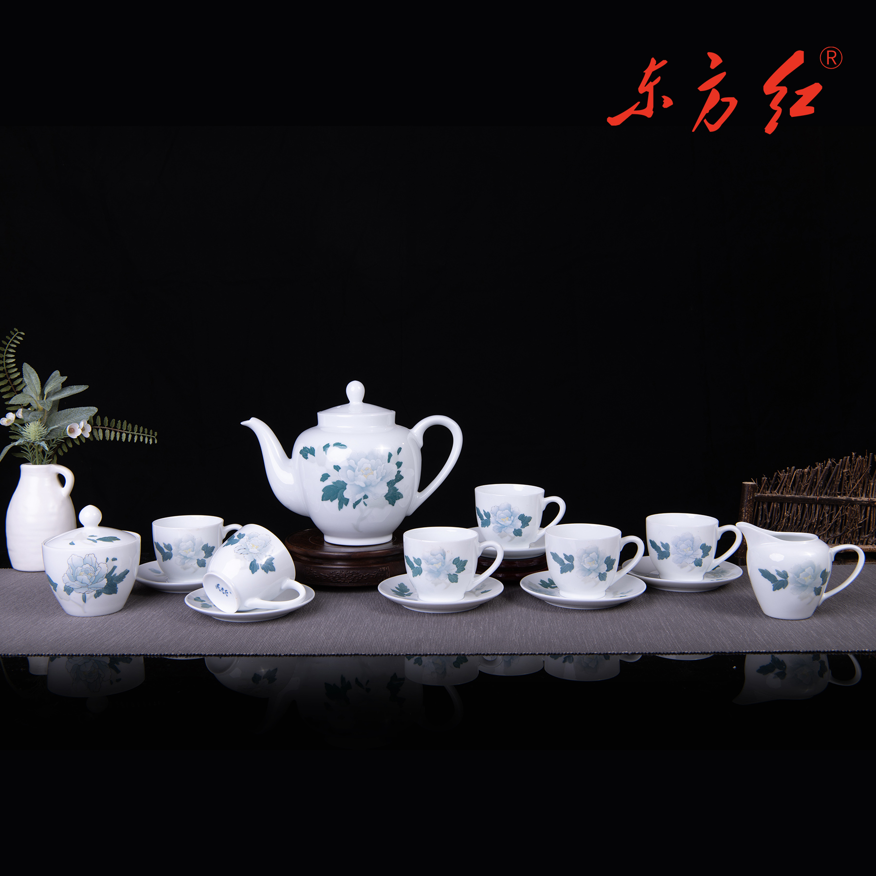 15头白牡丹莲子茶具